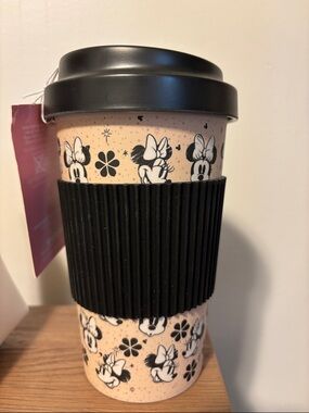 Minnie Mouse Reusable Travel Mug with Black Sleeve - Pink